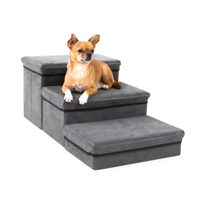 Tucker Murphy Pet 3 Tier Foldable Dog Stairs Steps For Small Medium Dogs Pet Steps Storage Stepper For High Beds Sofa Reviews Wayfair